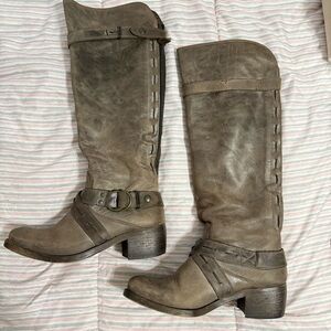 Lavorazione Artigiana Italian Gray Leather Studded Buckle Tall Boots Size EU 37